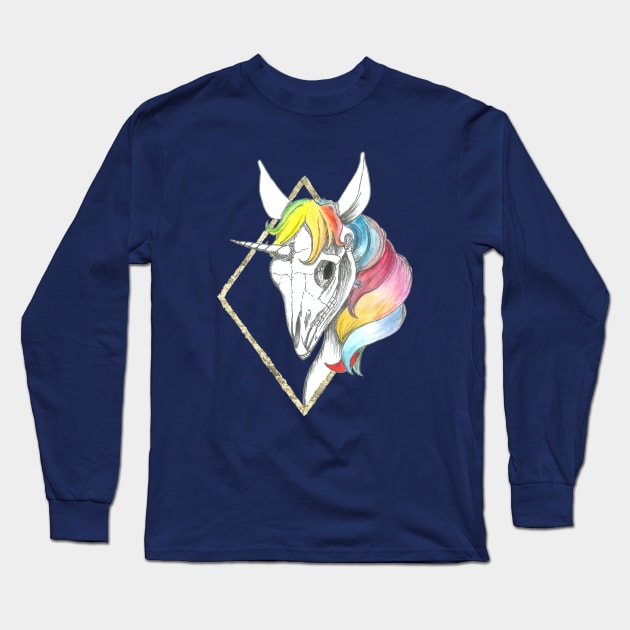 Rainbow Unicorn Skull Long Sleeve T-Shirt by Créa'RiBo